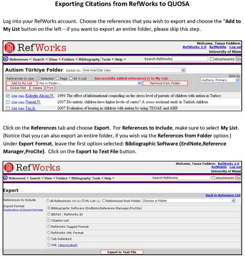 Export RefWorks to QUOSA handout