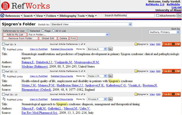 RefWorks screen shot